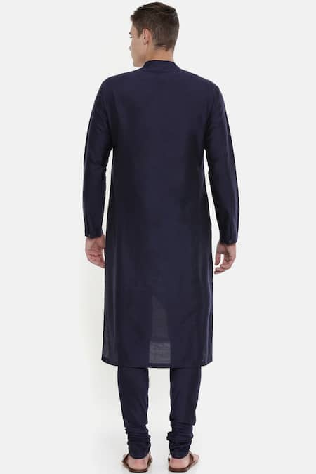 Shop Mayank Modi - Men Blue Silk, Cotton Color Block Kurta Set at Aza Fashions Shop_Mayank Modi - Men_Blue Silk, Cotton Color Block Kurta Set _at_Aza_Fashions