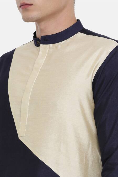 Buy Mayank Modi - Men Blue Silk, Cotton Color Block Kurta Set Online at Aza Fashions Buy_Mayank Modi - Men_Blue Silk, Cotton Color Block Kurta Set _Online_at_Aza_Fashions