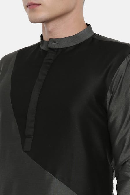 Buy_Mayank Modi - Men_Grey Silk, Cotton Color Block Kurta Set _Online_at_Aza_Fashions
