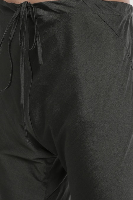 Shop_Mayank Modi - Men_Grey Silk, Cotton Color Block Kurta Set _Online_at_Aza_Fashions