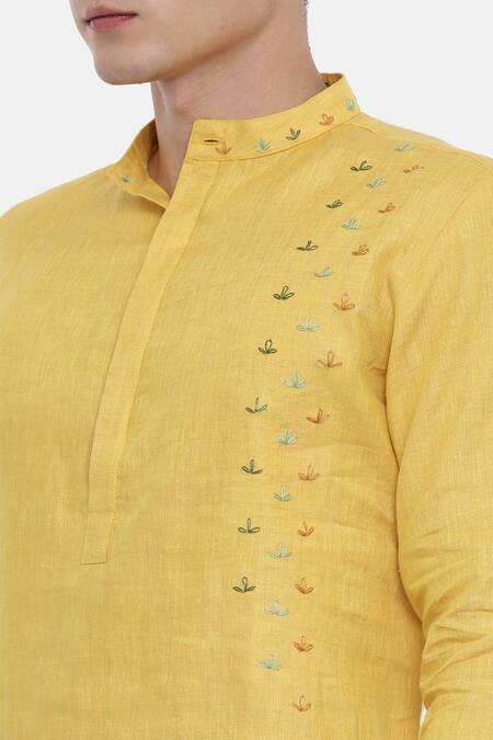 Buy_Mayank Modi - Men_Yellow Linen Embroidery Kurta Set For Kids_Online_at_Aza_Fashions