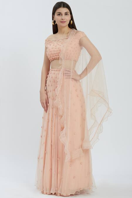 Arpan Vohra Peach One Shoulder Embellished Lehenga Set Online at Aza Fashions Arpan Vohra_Peach One Shoulder Embellished Lehenga Set _Online_at_Aza_Fashions