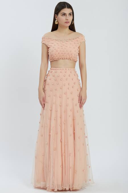 Buy Arpan Vohra Peach One Shoulder Embellished Lehenga Set Online at Aza Fashions Buy_Arpan Vohra_Peach One Shoulder Embellished Lehenga Set _Online_at_Aza_Fashions