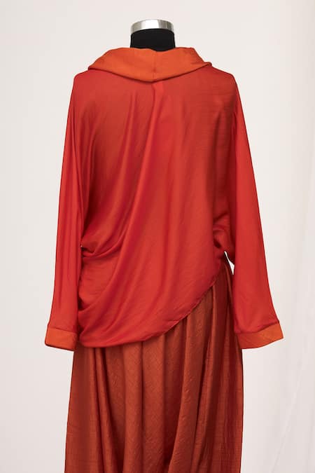 Buy_Mayank Anand Shraddha Nigam_Red Turtle Neck Collar Draped Top _Online_at_Aza_Fashions