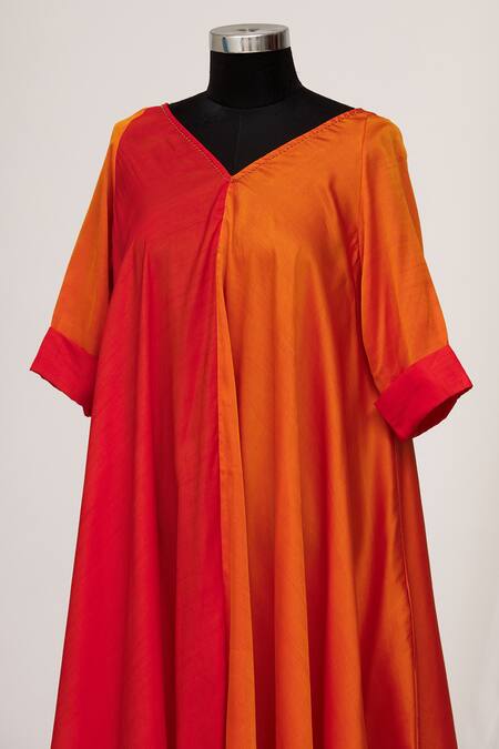Buy_Mayank Anand Shraddha Nigam_Red V Neck Colorblock Dress _Online_at_Aza_Fashions