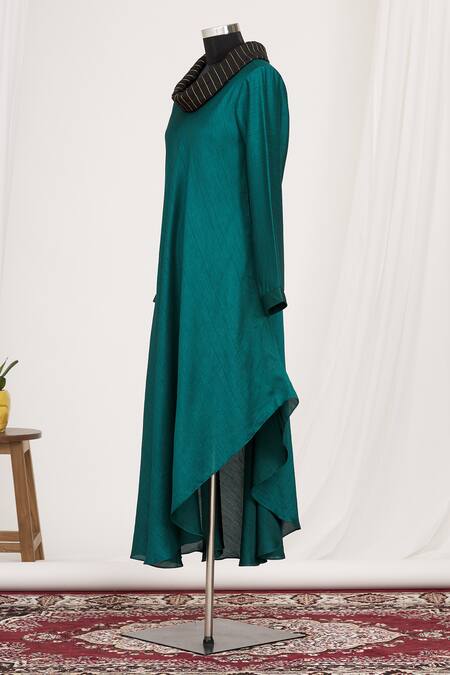 Mayank Anand Shraddha Nigam_Blue Turtle Neck Collar Draped Tunic _Online_at_Aza_Fashions
