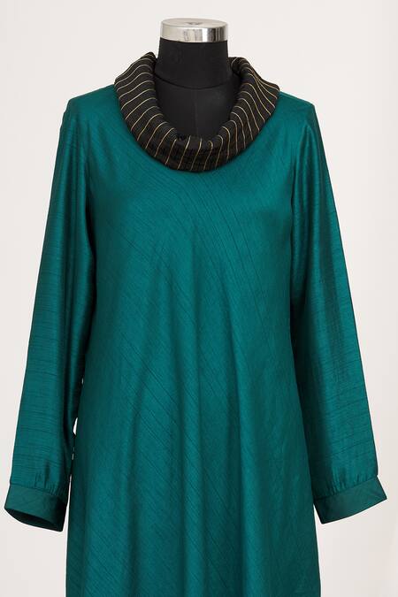 Buy_Mayank Anand Shraddha Nigam_Blue Turtle Neck Collar Draped Tunic _Online_at_Aza_Fashions