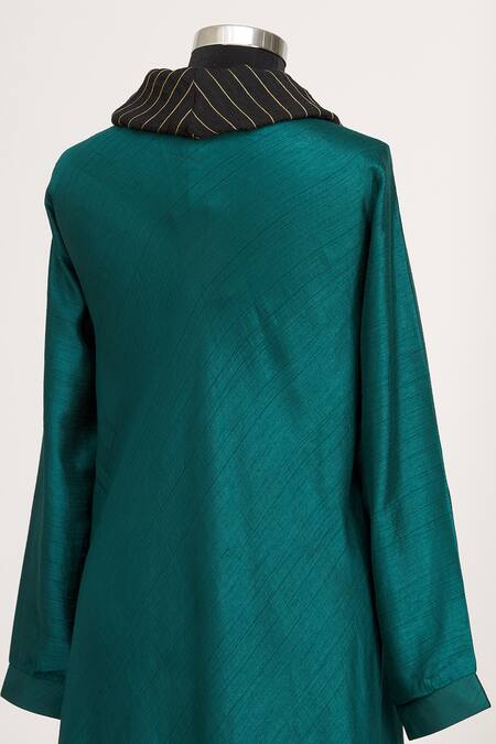 Shop_Mayank Anand Shraddha Nigam_Blue Turtle Neck Collar Draped Tunic _Online_at_Aza_Fashions