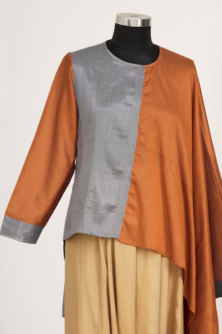 Buy_Mayank Anand Shraddha Nigam_Orange Round Draped Tunic_Online_at_Aza_Fashions
