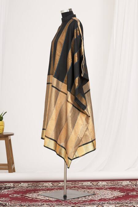 Mayank Anand Shraddha Nigam_Beige Round Striped Draped Tunic_Online_at_Aza_Fashions