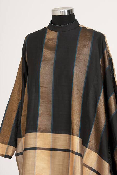 Buy_Mayank Anand Shraddha Nigam_Beige Round Striped Draped Tunic_Online_at_Aza_Fashions