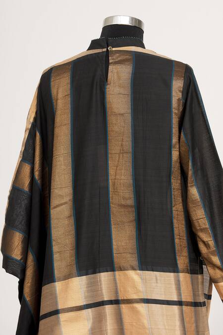 Shop_Mayank Anand Shraddha Nigam_Beige Round Striped Draped Tunic_Online_at_Aza_Fashions