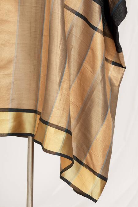 Mayank Anand Shraddha Nigam_Beige Round Striped Draped Tunic_at_Aza_Fashions
