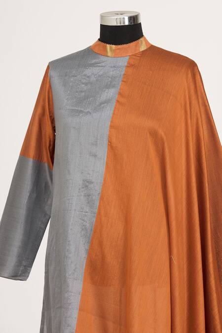 Shop_Mayank Anand Shraddha Nigam_Orange Round Draped Tunic_Online_at_Aza_Fashions
