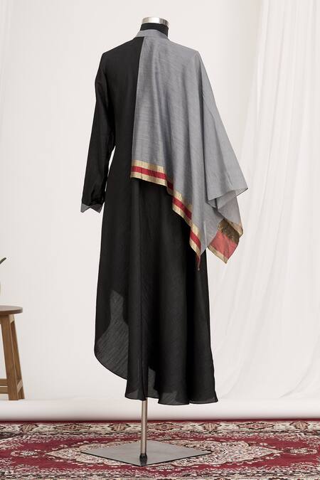 Shop Mayank Anand Shraddha Nigam Black Mandarin Collar Draped Tunic at Aza Fashions Shop_Mayank Anand Shraddha Nigam_Black Mandarin Collar Draped Tunic_at_Aza_Fashions