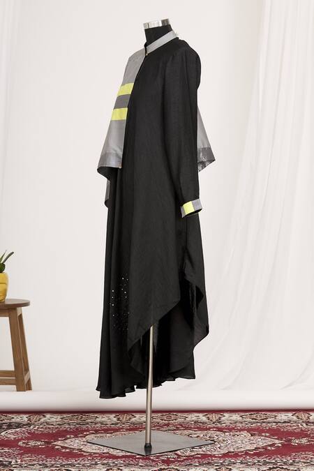 Buy_Mayank Anand Shraddha Nigam_Black Mandarin Collar Draped Tunic _Online_at_Aza_Fashions