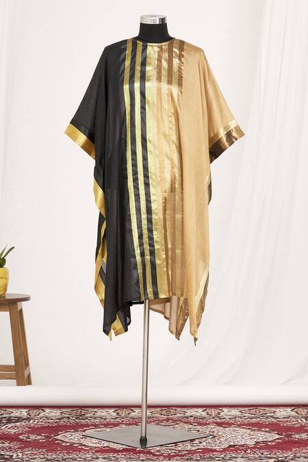Mayank Anand Shraddha Nigam_Beige Round Striped Tunic_Online_at_Aza_Fashions