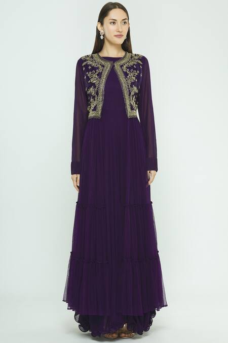 Buy Aksh Purple Georgette Embroidered Jacket Anarkali Set Online at Aza Fashions Buy_Aksh_Purple Georgette Embroidered Jacket Anarkali Set_Online_at_Aza_Fashions