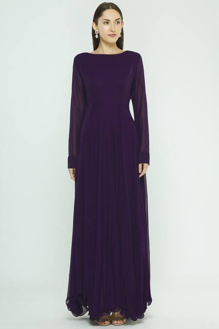 Shop Aksh Purple Georgette Embroidered Jacket Anarkali Set Online at Aza Fashions Shop_Aksh_Purple Georgette Embroidered Jacket Anarkali Set_Online_at_Aza_Fashions