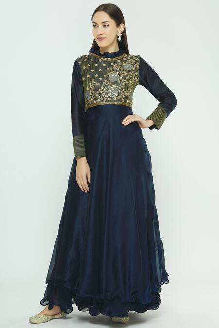 Aksh Blue Georgette Embroidered Anarkali