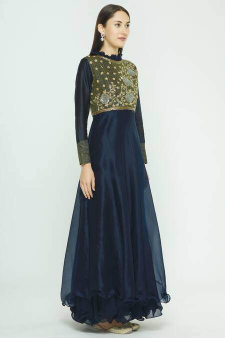 Aksh Blue Georgette Embroidered Anarkali Online at Aza Fashions Aksh_Blue Georgette Embroidered Anarkali_Online_at_Aza_Fashions