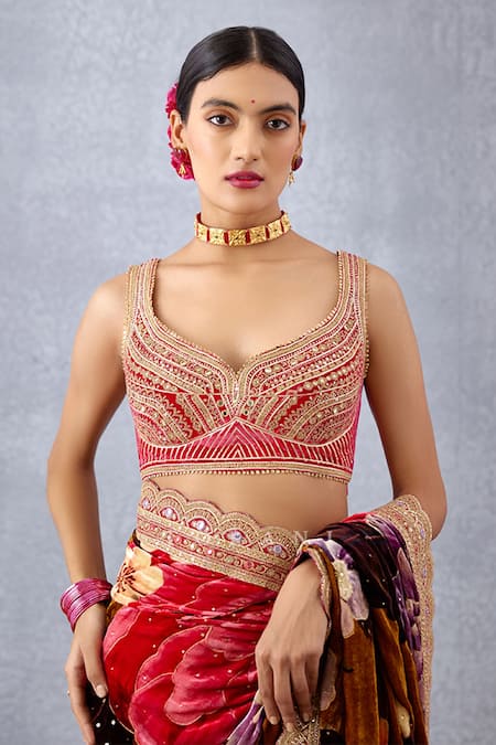 Torani_Yellow Velvet And Crepe Gota Patti & Zari Aftaabi Rabia Blouse _at_Aza_Fashions