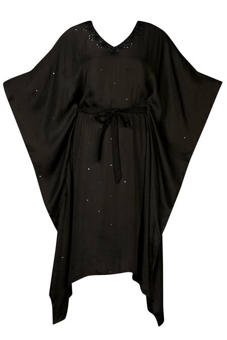 Shop_Aariyana Couture_Black Modal, Satin Sequins Embellished Kaftan Dress_Online_at_Aza_Fashions