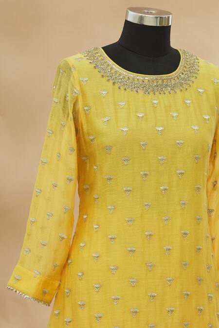 Gopi Vaid_Yellow Embroidered Kurta Palazzo Set_Online_at_Aza_Fashions
