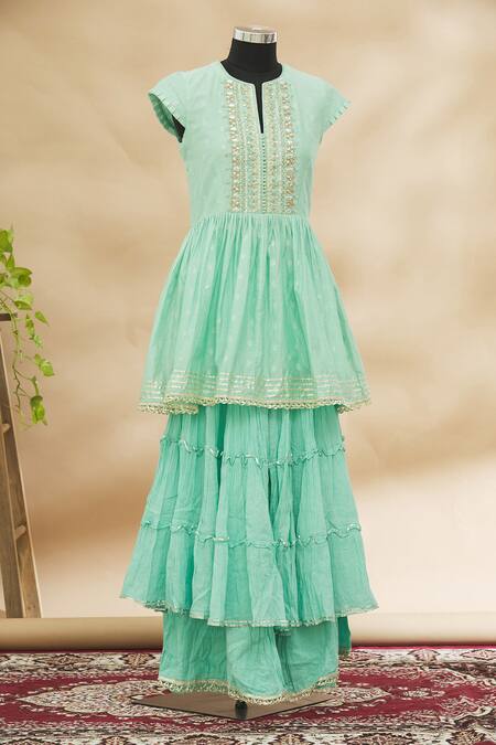 Gopi Vaid_Green Embroidered Kurta And Sharara Set_Online_at_Aza_Fashions