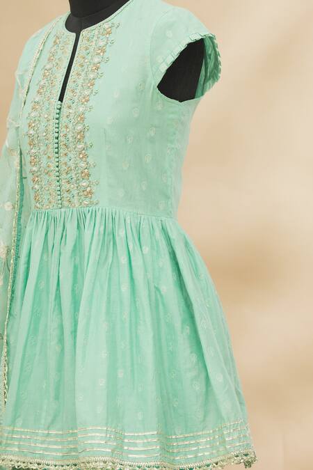 Shop_Gopi Vaid_Green Embroidered Kurta And Sharara Set_Online_at_Aza_Fashions