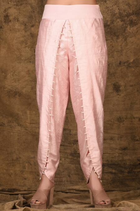 Shop_Aariyana Couture_Pink Viscose, Bamboo, Georgette Embroidery, Tassels Round Kurta Dhoti Pant Set_Online_at_Aza_Fashions