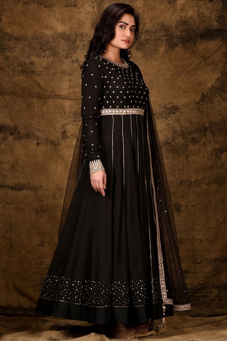 Aariyana Couture_Black Modal, Satin, Muslin, Net Sequins, Lace, Tassels Embroidered Anarkali Set_Online_at_Aza_Fashions