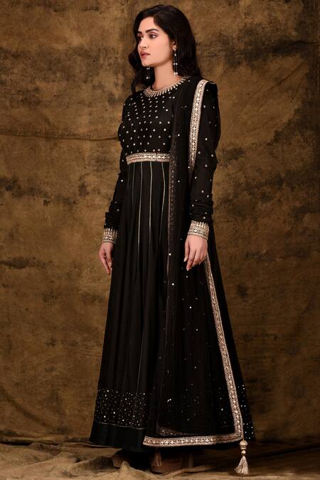 Buy_Aariyana Couture_Black Modal, Satin, Muslin, Net Sequins, Lace, Tassels Embroidered Anarkali Set_Online_at_Aza_Fashions