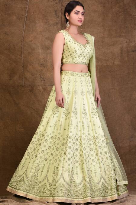 Aariyana Couture_Green Silk, Net Gota Patti, Embroidery, Sequins Embellished Bridal Lehenga Set_Online_at_Aza_Fashions