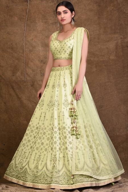 Buy_Aariyana Couture_Green Silk, Net Gota Patti, Embroidery, Sequins Embellished Bridal Lehenga Set_Online_at_Aza_Fashions