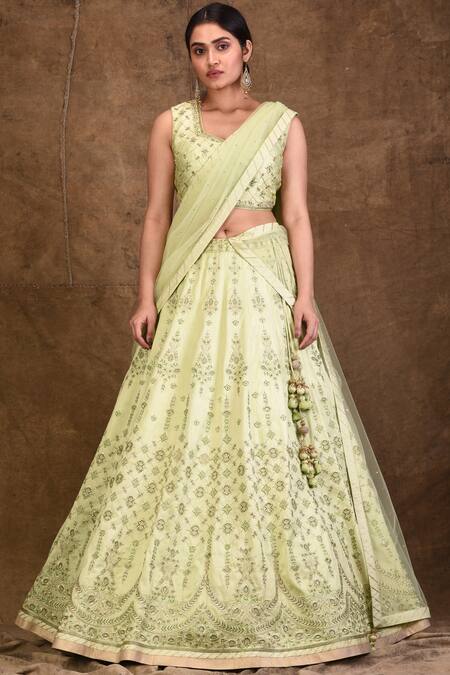 Shop_Aariyana Couture_Green Silk, Net Gota Patti, Embroidery, Sequins Embellished Bridal Lehenga Set_Online_at_Aza_Fashions