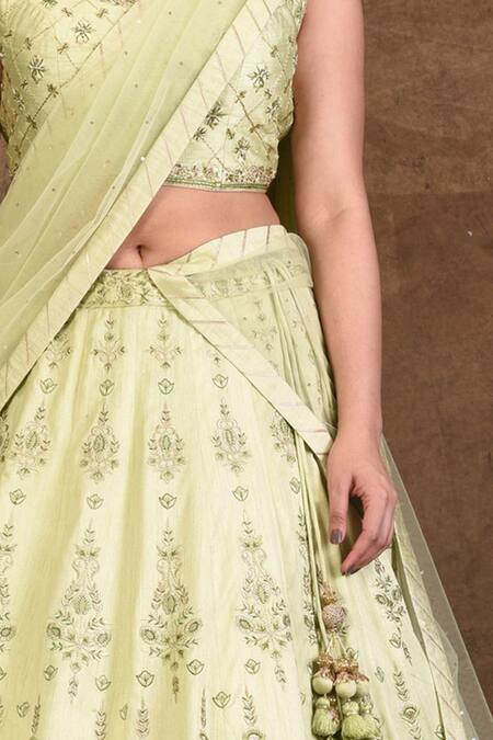 Aariyana Couture_Green Silk, Net Gota Patti, Embroidery, Sequins Embellished Bridal Lehenga Set_at_Aza_Fashions