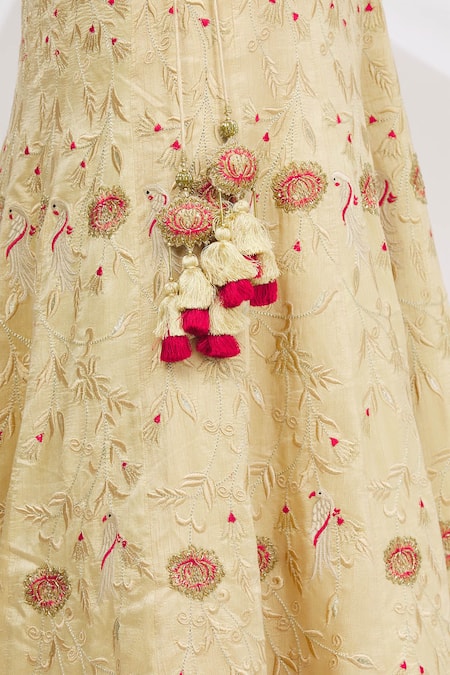 Buy_Ariyana by Aza_Gold Bamboo, Net Embroidery, Sequins V-neck Embellished Lehenga Set 