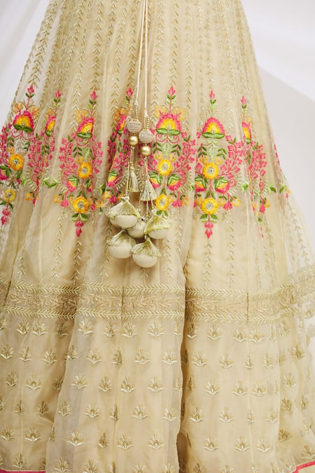 Ariyana by Aza_Gold Organza, Net, Brocade Embroidery, Sequins Round Neck Bridal Lehenga Set _at_Aza_Fashions