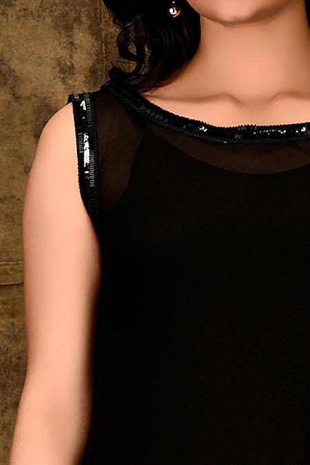 Aariyana Couture Black Georgette Sequins Boat Neck Embellished Gown at Aza Fashions Aariyana Couture_Black Georgette Sequins Boat Neck Embellished Gown _at_Aza_Fashions