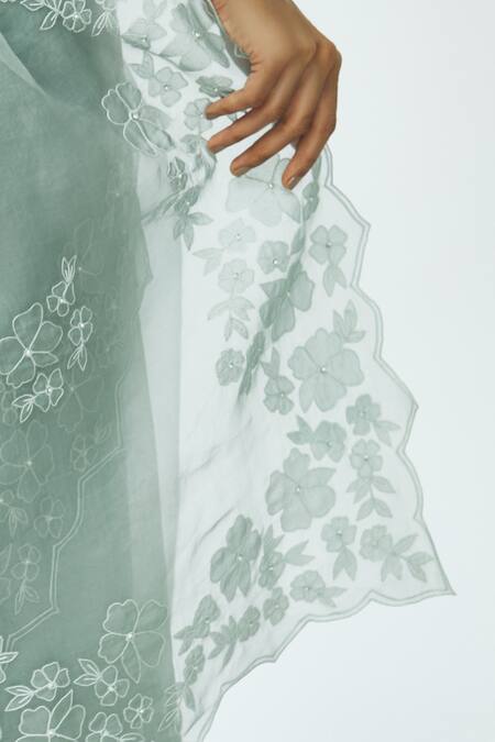 I Am Design_Grey Silk Organza Saree With Blouse_at_Aza_Fashions