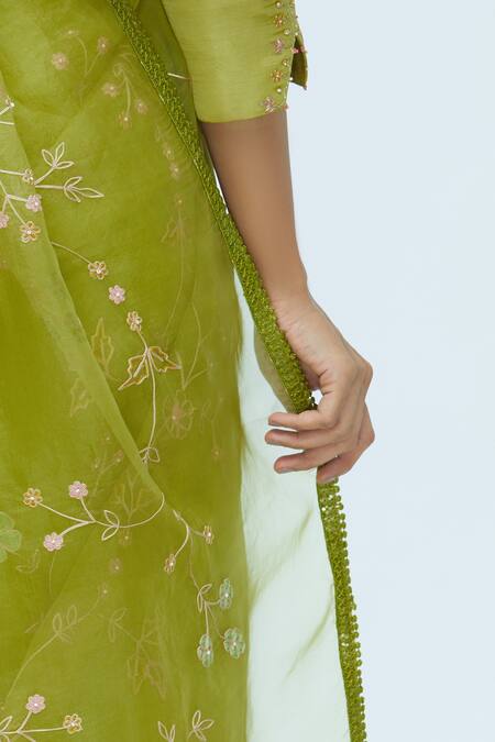 I Am Design_Green Silk Organza Saree With Blouse_at_Aza_Fashions
