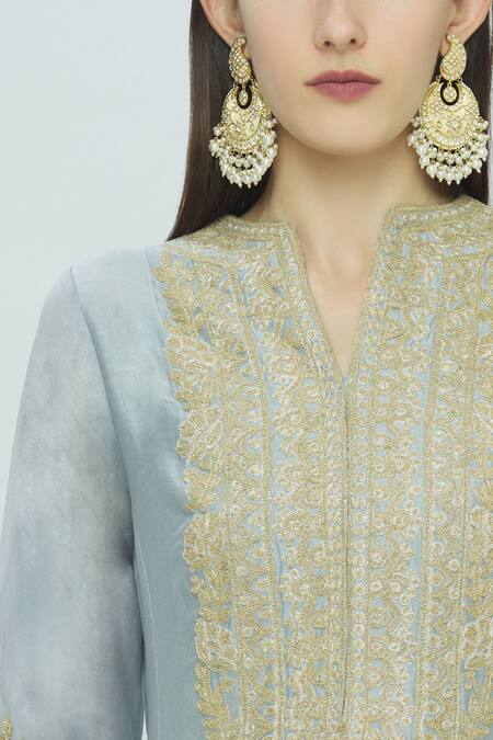 Manish Malhotra_Blue Chanderi Embroidered Anarkali Set_at_Aza_Fashions