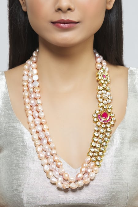 Shop_Moh-Maya By Disha Khatri_Gold Plated Kundan Layered Necklace _at_Aza_Fashions