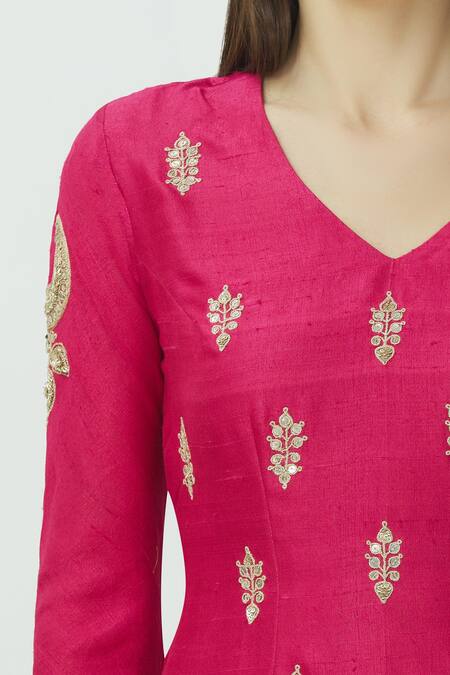 Radhika Airi_Pink Raw Silk Embroidered Kurta Sharara Set_at_Aza_Fashions