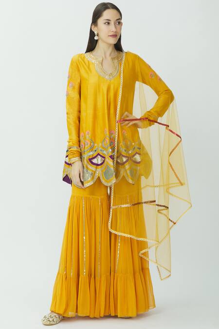 Radhika Airi Yellow Chanderi Kurta Sharara Set Online at Aza Fashions Radhika Airi_Yellow Chanderi Kurta Sharara Set_Online_at_Aza_Fashions
