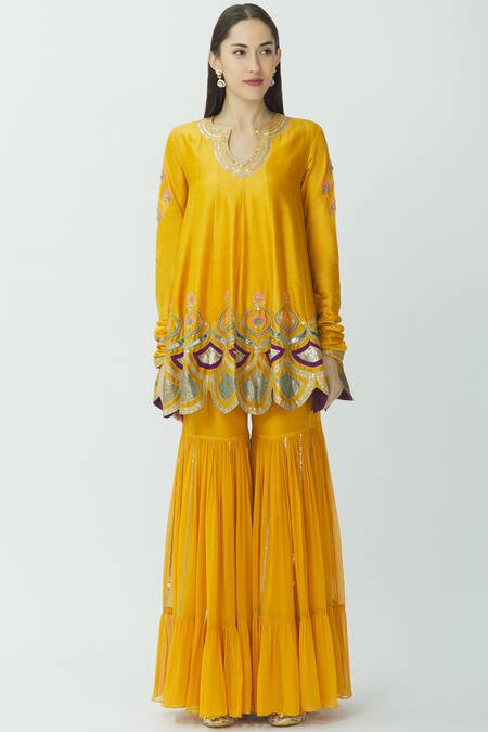 Buy Radhika Airi Yellow Chanderi Kurta Sharara Set Online at Aza Fashions Buy_Radhika Airi_Yellow Chanderi Kurta Sharara Set_Online_at_Aza_Fashions