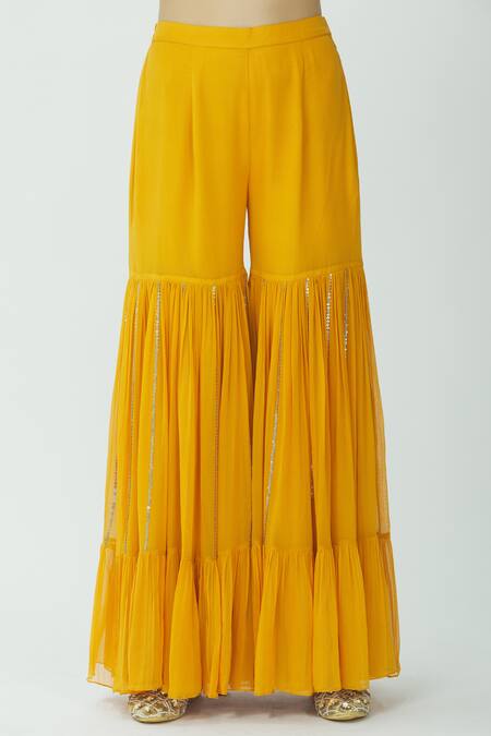 Shop Radhika Airi Yellow Chanderi Kurta Sharara Set Online at Aza Fashions Shop_Radhika Airi_Yellow Chanderi Kurta Sharara Set_Online_at_Aza_Fashions