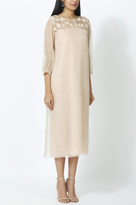 Ilk_Pink Organza Embellished Dress_Online_at_Aza_Fashions