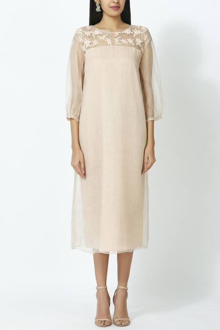 Shop_Ilk_Pink Organza Embellished Dress_Online_at_Aza_Fashions